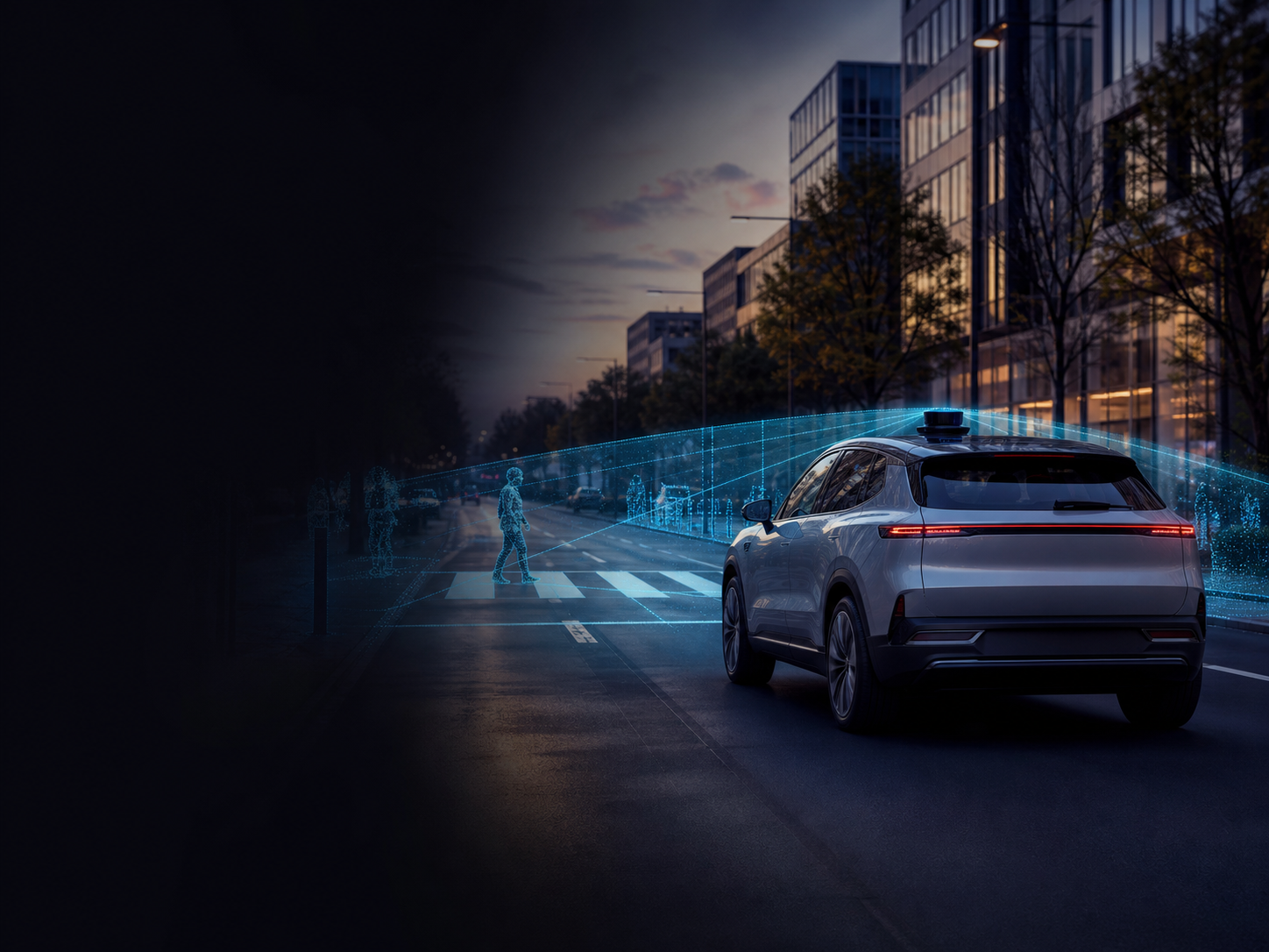 Electric vehicle using a LiDAR sensing field on an urban road