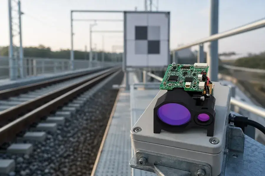 Compact rangefinder channel installed beside a railway corridor