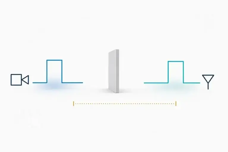 Conceptual industrial metrology scene comparing two generic sensing contexts across a neutral target panel.