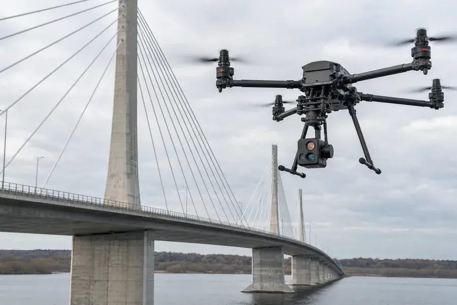 Aerial LiDAR platform collecting conceptual geometry from a civil bridge