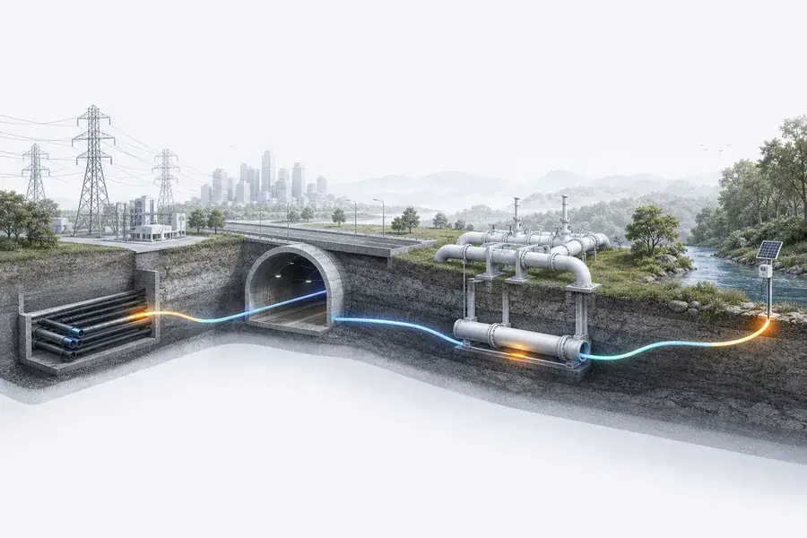 One optical fiber tracing temperature changes along power cables, a tunnel, utility pipelines and an environmental monitoring site