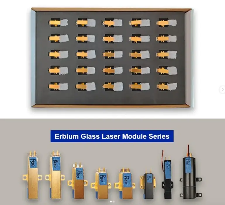 Erbium glass laser source series and protective production tray