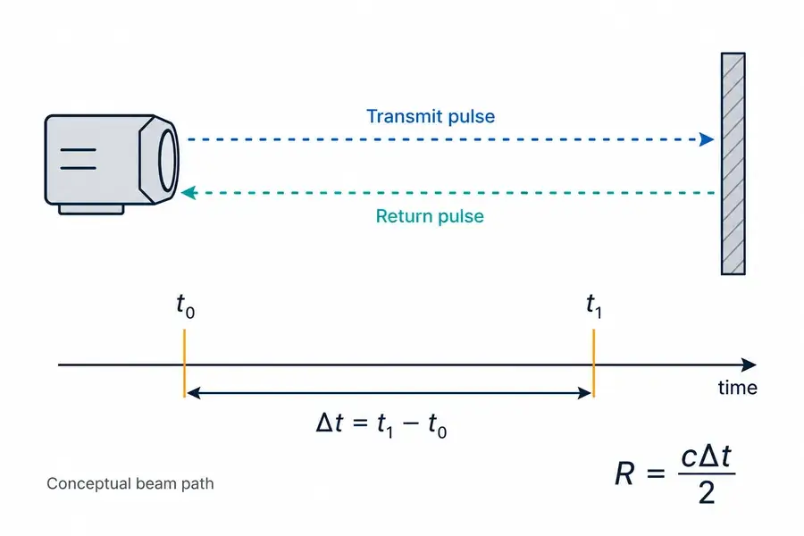 Direct Time-of-Flight principle used by an infrastructure range channel