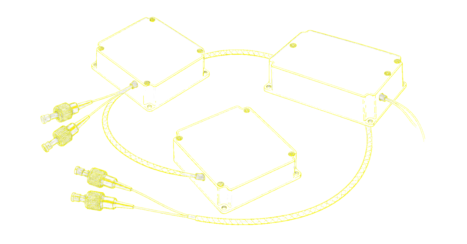 Yellow technical line drawing of LiDAR pulsed fiber laser modules