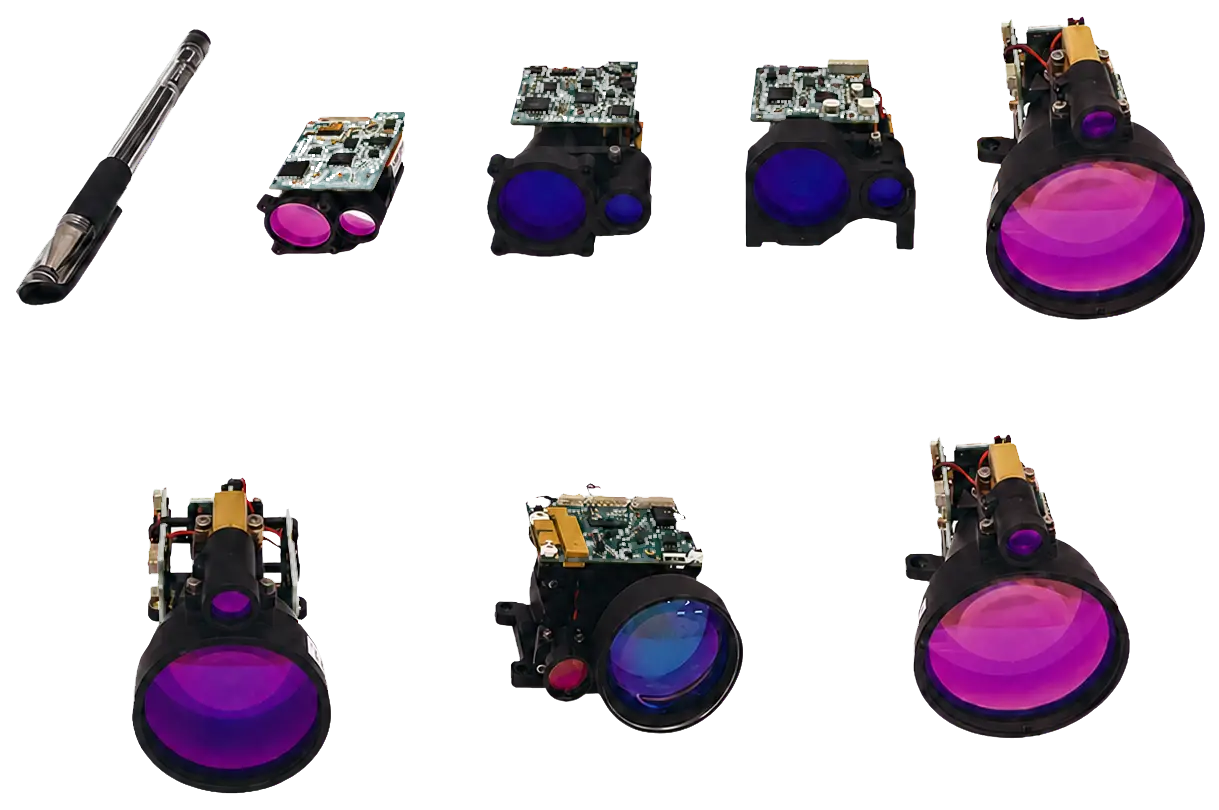 Lumexis 1535 nm laser rangefinder module series from compact cylindrical and PCB modules to large-aperture long-range configurations