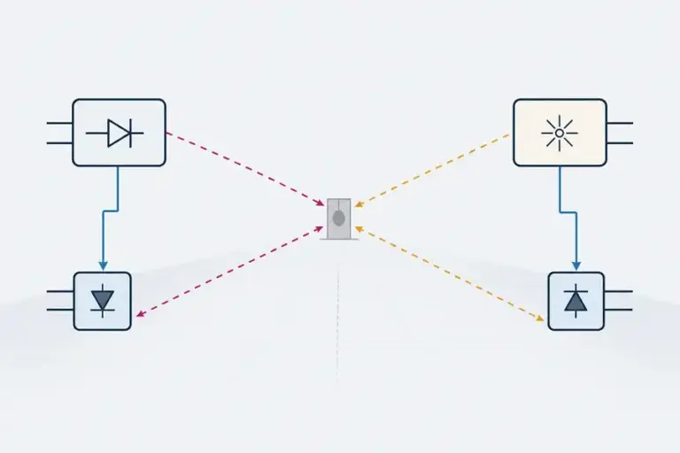 Conceptual comparison of two rangefinder architectures with paired source and receiver paths.