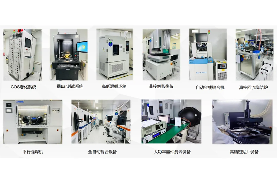 Contact sheet showing Lumexis manufacturing, assembly, environmental, metrology, and test equipment used as process evidence.
