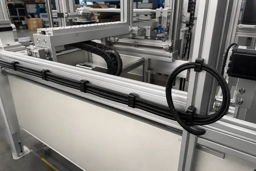 Conceptual industrial cable route with clips and service loop