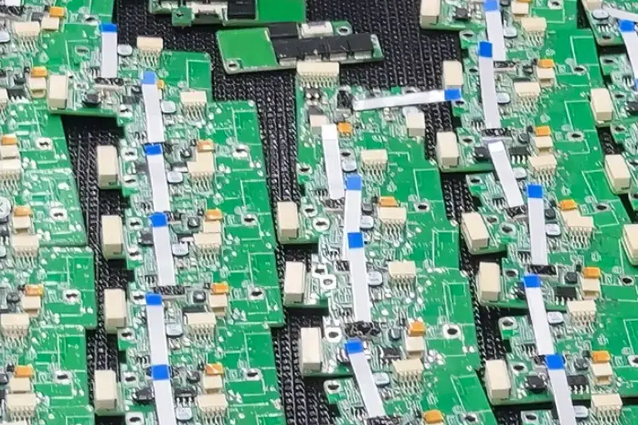 Controlled optical-electronic assembly boards used for laser rangefinder module production context.