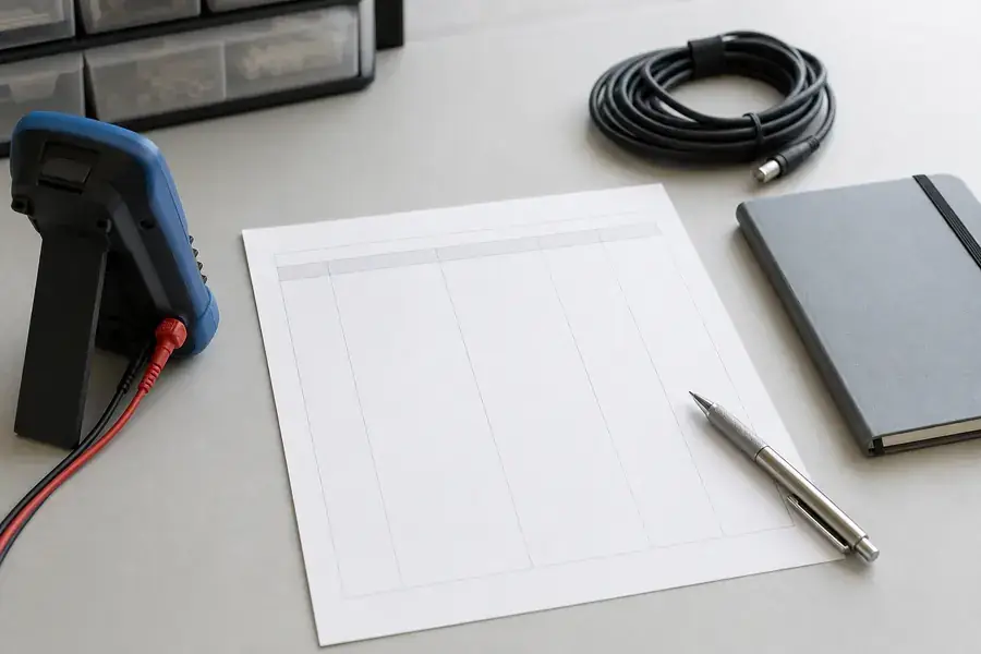 Conceptual blank traceability record beside generic test tools