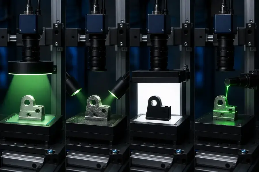 Bright-field, dark-field, backlight and laser-line machine-vision geometries